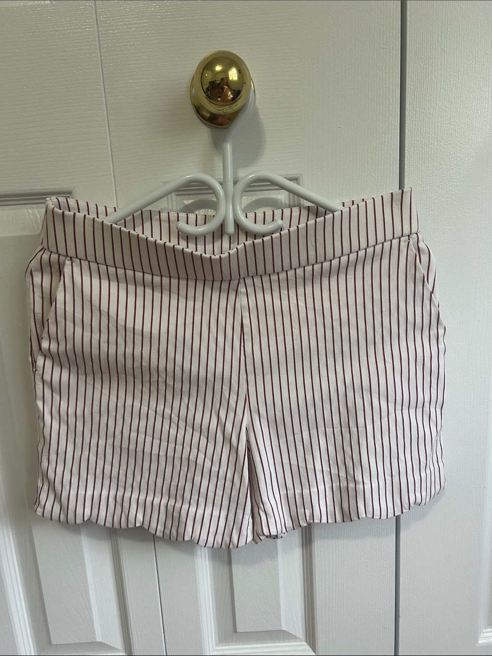 Striped White and Burgundy Women’s Tailored Shorts